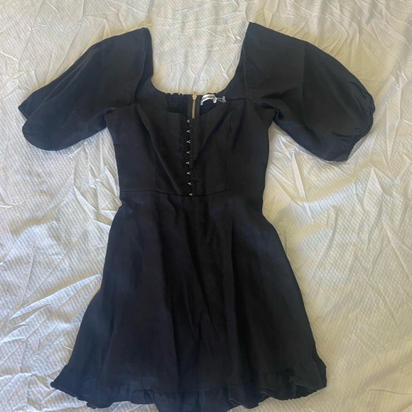 Reformation Black Puff Sleeve Mini Dress